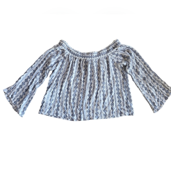 Forever 21 Off the Shoulder Boho Peasant Blouse in Blue & White- M - Picture 2 of 6